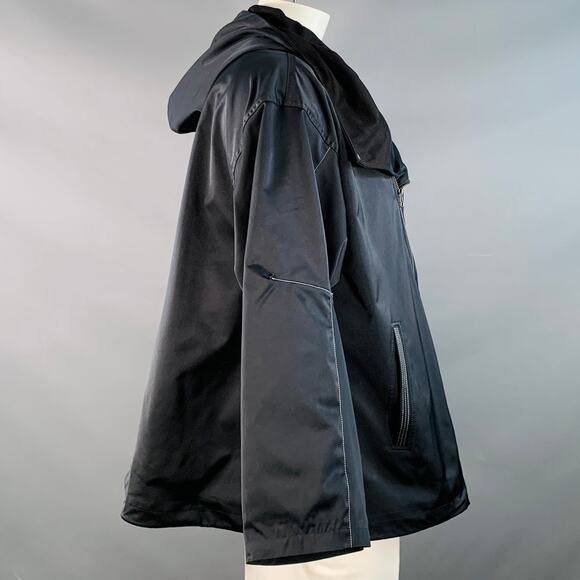 GLAMB Size L Black White Polyester Blend Contrast Stitch Hooded Jacket - Picture 2 of 6